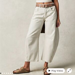 Free People Good Luck Mid-Rise Barrel Jeans in ‘Milk’
